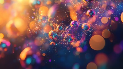 Poster - A vibrant, abstract image featuring colorful bubbles and sparkling lights against a dark background, creating a dreamy, ethereal atmosphere.