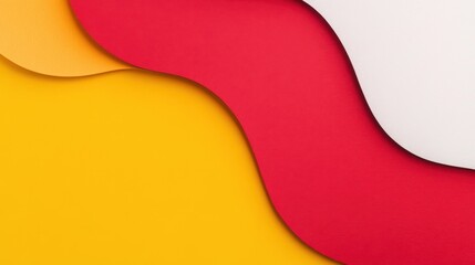 Poster - A vibrant abstract design featuring flowing waves of red, yellow, and white paper, creating a dynamic and colorful visual.