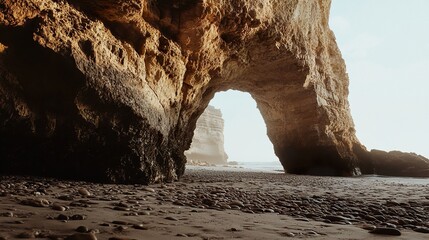 Poster - Coastal Cave: A Serene Beach Landscape