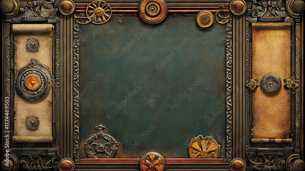 Set of game stone frames, bars, ui scrolls, boards with antique ...