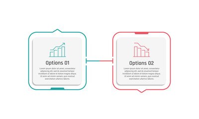 Infographic 2 options comparing profit and loss data of business. Plan, Strategy, Data, Report and Presentation. Vector illustration.