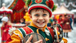 © Ludmila Demintseva - A happy boy plays a tambourine in a traditional outfit at a winter festival