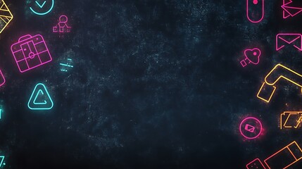 Neon Icons Frame Dark Background Business Concept