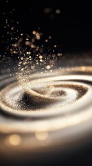Poster - Swirling golden galaxy dust patterns abstract art digital creation dark background close-up visual concept