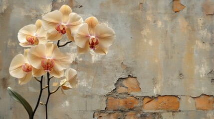 Poster - Orchid Blooms Against Weathered Brick Wall