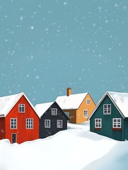 Canvas Print - Houses on the hill, winter card.