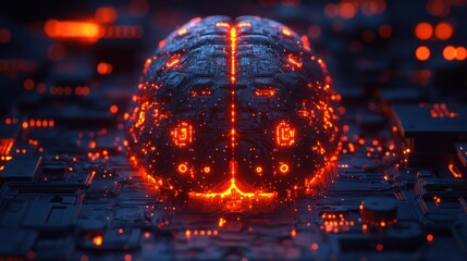 Glowing Brain Circuitry; digital, technology, abstract background, AI concept