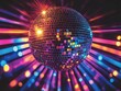© hakule - A disco ball is sitting on a dance floor with bright lights shining on it