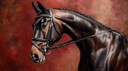 Wall Mural - Portrait of a Brown Horse with a Black Bridle