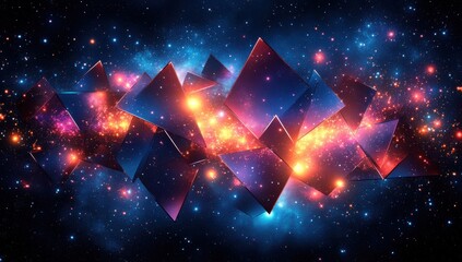 Wall Mural - a colorful galaxy of triangles and squares with a bright blue background