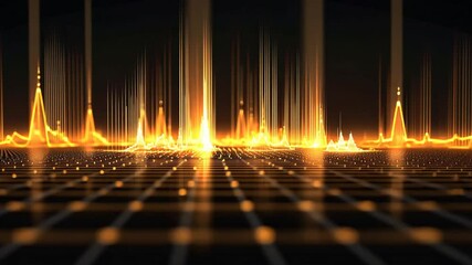Poster - Digital sound wave visualization showcasing vibrant orange peaks, audio frequencies, and energy in mesmerizing graphic representation.
