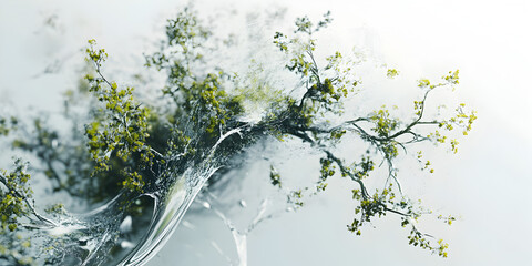 Sticker - Abstract Tree: A mesmerizing blend of nature and abstract art, capturing the ethereal beauty of a tree emerging from a swirling, ethereal mist. The image evokes a sense of wonder and growth.