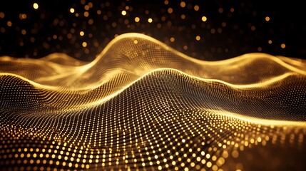 Golden Gridded Waves With Sparkling Lights