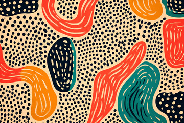 Poster - abstract whimsical pattern: a vibrant and playful design featuring organic shapes, dots, and bold co