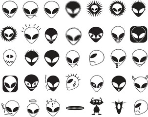 Alien icon set in black color for craft work and decoration