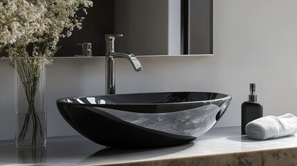 Canvas Print - Modern Black Vessel Sink in Luxurious Bathroom Design