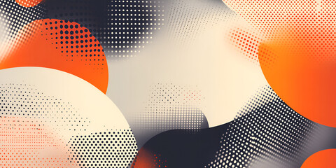 Wall Mural - Abstract Orange and Black Circles with Halftone Pattern 