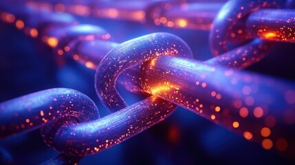 Poster - A vibrant, close-up view of a glowing chain link, showcasing intricate details and a captivating blue and orange color scheme.
