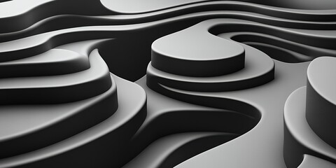 Poster - Abstract 3D Render Dark Grey Swirling Forms Layered Design Modern Background
