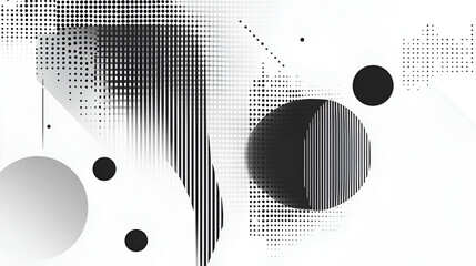 Poster - Abstract Monochrome Art: Geometric Shapes and Halftone Patterns 