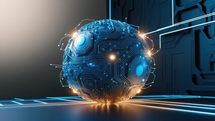 Poster - Intricate Sphere Encapsulating Complex Circuitry Symbolizing Technology Innovation and Modern Design in a Futuristic and Abstract Art Style