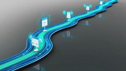 Poster - vibrant urban roadway filled with connected devices and technology creating a dynamic and engaging s