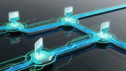 Poster - detailed diagram illustrating a connected network of nodes and links depicting data flow and communi