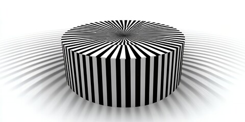 Poster - Abstract Black and White Striped Cylinder on Swirling Background