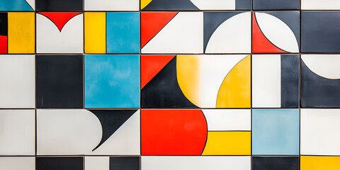 Poster - Geometric Tiles: A vibrant and captivating display of geometric shapes and colors, arranged in a dynamic pattern. The bold and contrasting hues create a visually stimulating and modern aesthetic.