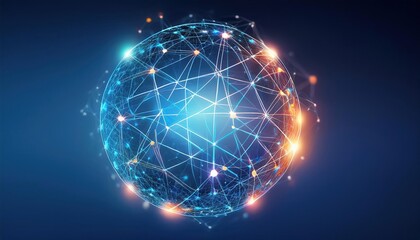 Poster - intricate sphere constructed with interconnected lines and dots exuding a modern and technological a