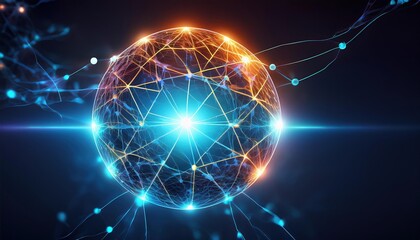 Poster - abstract representation of a sphere with interconnected lines and dots symbolizing connectivity tech