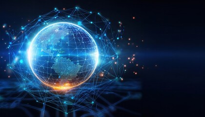 Poster - intriguing sphere composed of interconnected lines and dots representing a network in a futuristic d
