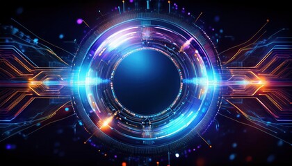 Poster - futuristic abstract technology background featuring illuminated circles and interconnected lines cre