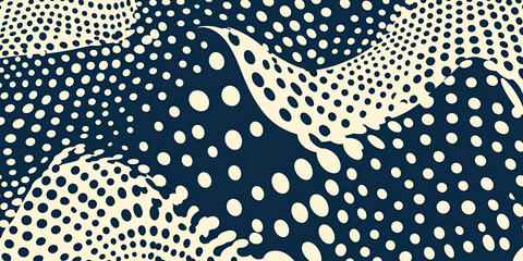 Poster - abstract navy and cream polka dot pattern: dynamic, swirling design with varying sized polka dots in