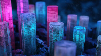 Poster - Mystical Enclave with Iridescent Opal Crystals in Vibrant Colors