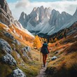 © AnggunArtworks - A hiker explores a vibrant mountain landscape during autumn.