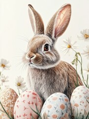 Rabbit and easter eggs frame watercolor mammal animal plant.