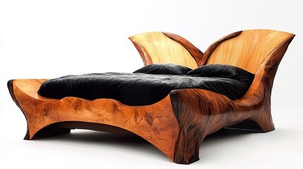 Wall Mural - Sculptural Wooden Bed: Organic Design Masterpiece