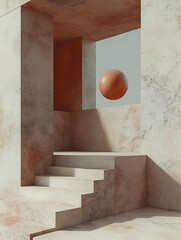 Poster - Abstract Minimalist Concrete Architecture with Floating Sphere 