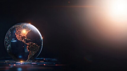 Wall Mural - a globe with a red dot on it is on a dark background