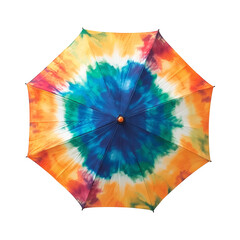 Poster - vibrant tie dye umbrella with colorful circular pattern featuring shades of blue, green, yellow, orange, and red, creating cheerful and artistic design