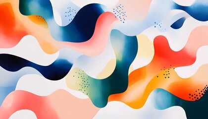 Poster - A vibrant and colorful abstract design featuring fluid shapes and waves. The artwork combines warm and cool tones, creating a dynamic and eye-catching visual experience.