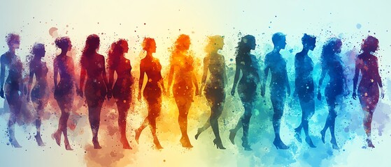 Poster - Human silhouette filled with vibrant, abstract shapes and figures, symbolizing the connection and unity among diverse individuals, light, soft background, harmony theme