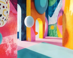 Poster - A vibrant and colorful abstract space featuring bold patterns and geometric shapes, perfect for creative projects and design inspiration.