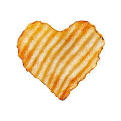 Poster - Heart shaped potato chip with ridges, isolated on transparency background, showcasing crispy and golden texture. Perfect for snack or food related concepts