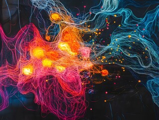 Poster - A vibrant and colorful abstract representation of energy, featuring swirling lines and glowing orbs. This digital artwork captures the essence of movement and creativity.