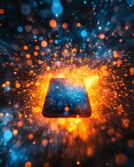 Aufkleber - Smartphone surrounded by an explosion of light effects