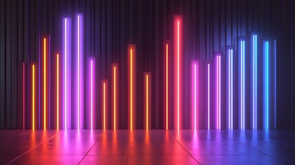 Poster - A vibrant display of neon light bars in varying heights creates a dynamic visual rhythm, showcasing an energetic and modern aesthetic perfect for art and design projects.