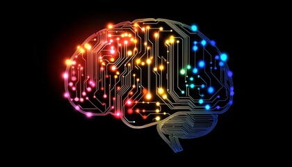 Fototapete - A brain intertwined with bright digital circuitry patterns