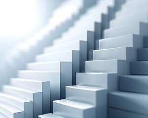 Poster - An abstract view of modern stairs with a minimalist design, showcasing clean lines and a sleek aesthetic. The play of light enhances the structure, creating a tranquil atmosphere.